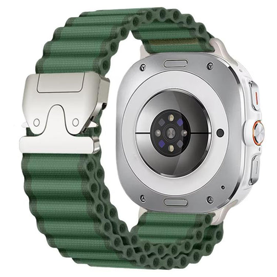 For Galaxy Watch9 / 8 / 8 Classic xDfind Parachute Buckle Off Road Sport Nylon Watch Band(Green + Silver Buckle)