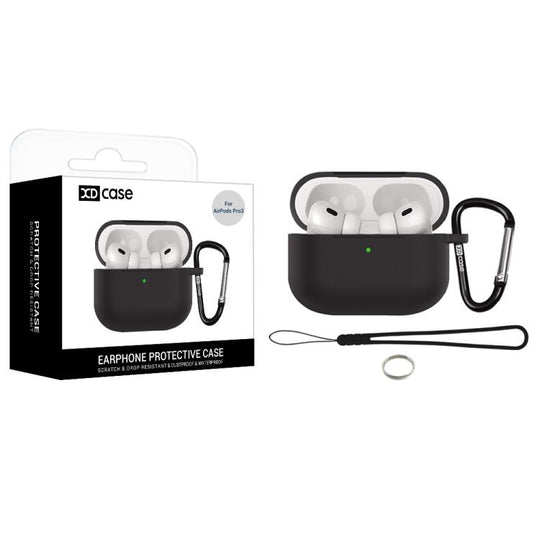 For AirPods Pro 3 XDcase 2.5mm Thick Silicone Earbud Protective Case with Hook(Black)