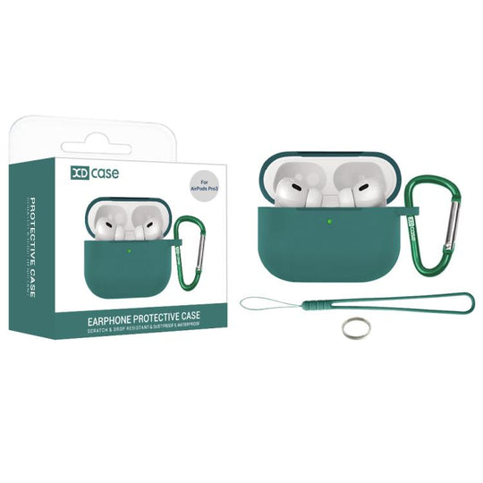 For AirPods Pro 3 XDcase 2.5mm Thick Silicone Earbud Protective Case with Hook(Dark Green)