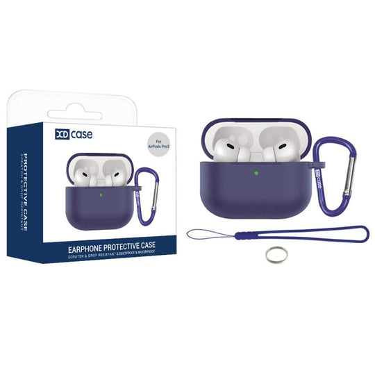 For AirPods Pro 3 XDcase 2.5mm Thick Silicone Earbud Protective Case with Hook(Dark Blue)