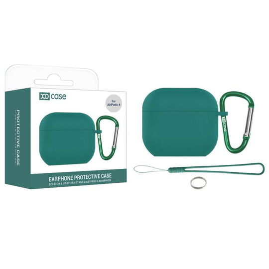 For AirPods 5 / 4 XDcase 2.5mm Thick Silicone Earbud Protective Case with Hook(Dark Green)
