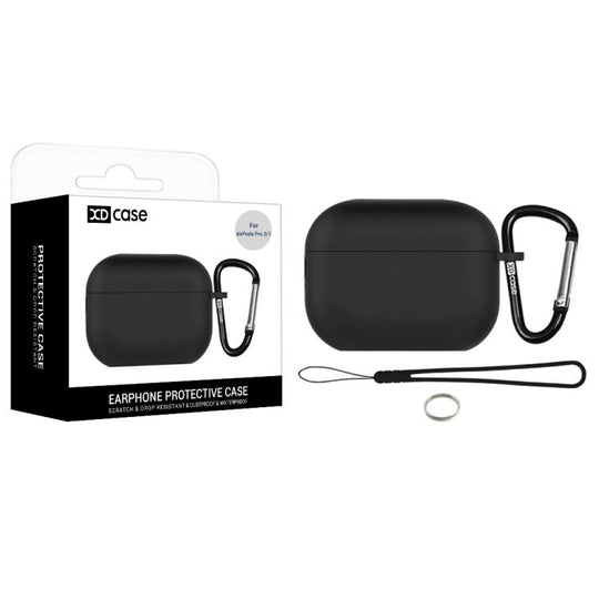 For AirPods Pro 2 / 1 XDcase 2.5mm Thick Silicone Earbud Protective Case with Hook(Black)