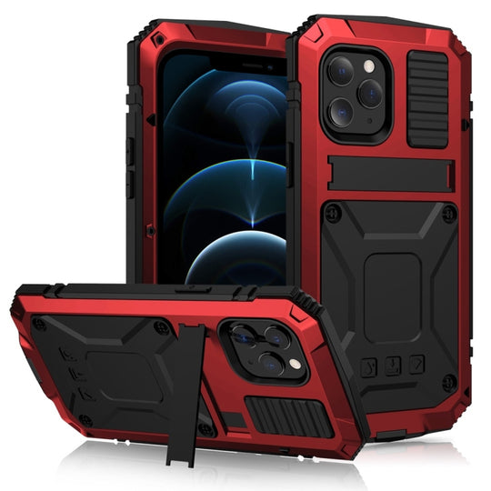 For iPhone 12 Pro Max R-JUST Shockproof Waterproof Dust-proof Metal + Silicone Protective Case with Holder(Red)