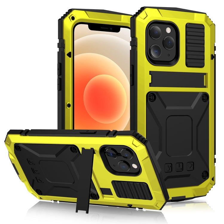 For iPhone 12 mini R-JUST Shockproof Waterproof Dust-proof Metal + Silicone Protective Case with Holder (Yellow) by R-JUST