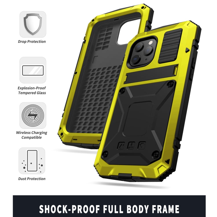 For iPhone 12 mini R-JUST Shockproof Waterproof Dust-proof Metal + Silicone Protective Case with Holder (Yellow) by R-JUST