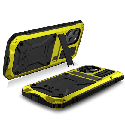 For iPhone 12 mini R-JUST Shockproof Waterproof Dust-proof Metal + Silicone Protective Case with Holder (Yellow) by R-JUST