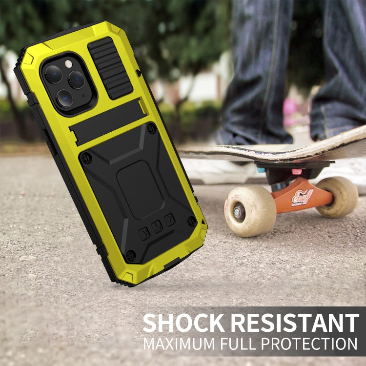 For iPhone 12 mini R-JUST Shockproof Waterproof Dust-proof Metal + Silicone Protective Case with Holder (Yellow) by R-JUST