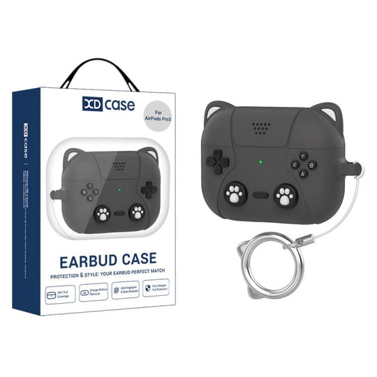 For AirPods Pro 3 XDcase Retro Cat Cartoon Silicone Earbuds Case(Dark Grey)