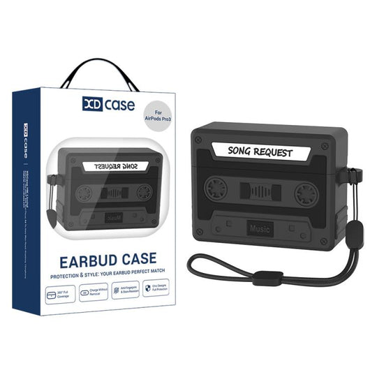 For AirPods Pro 3 XDcase Retro Cassette Style Silicone Earbuds Case(Black)