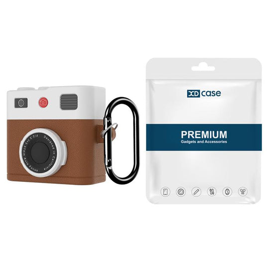 For AirPods Pro 3 XDcase Retro Camera Style Silicone Earbuds Case(Brown)