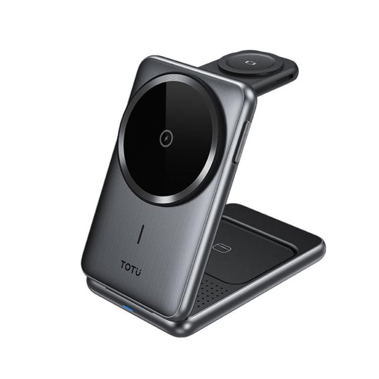TOTU CW-4-W Wireless Charging Station 3 in 1 Magnetic Folding Charger Stand for Phone Watch Earbuds(Grey)