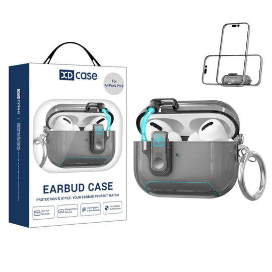 For AirPods Pro 3 XDcase Clear TPU Auto Pop-Up Earbud Case with Holder(Transparent Black)