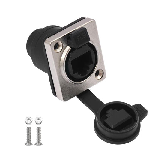 ETH6L RJ45 D-Type Female to Female Signal Panel Waterproof Ethernet LAN Connector(Black)