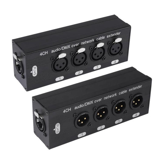4 Channel XLR Male to Female Expander Splitter Breakout Box RJ45 Ethernet Extension(Black)
