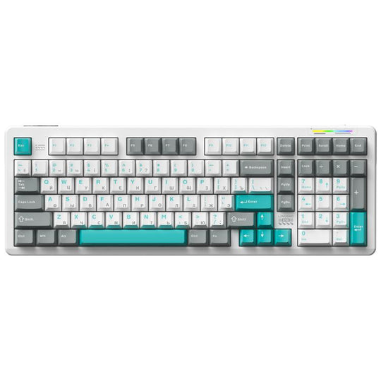 LINGBAO K98 101 Keys Triple-mode Wireless Game Keyboard, Type:Blue-Grey Wood Axis V4-Russian