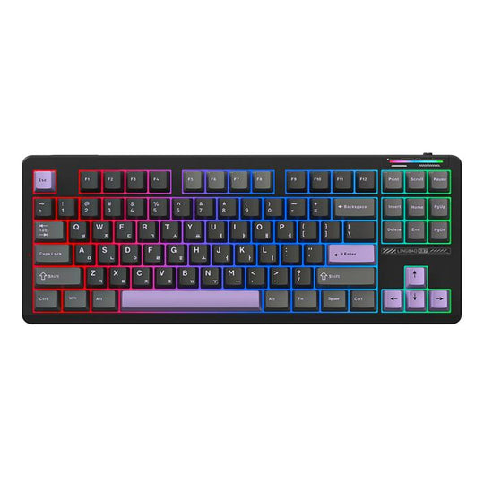 LINGBAO K87 Tri-Mode Hot Swap Mechanical Keyboard, Type:Black-Gray Wood Axis