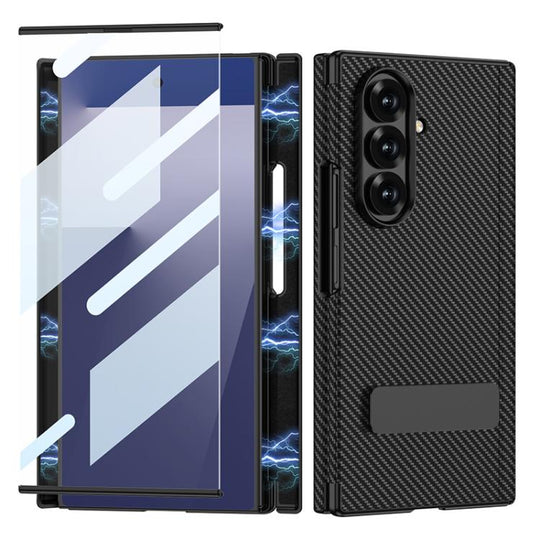 For Samsung Galaxy Z TriFold GKK Integrated Magnetic Folding Leather One-Line Rotating Holder Phone Case(Carbon Fiber)