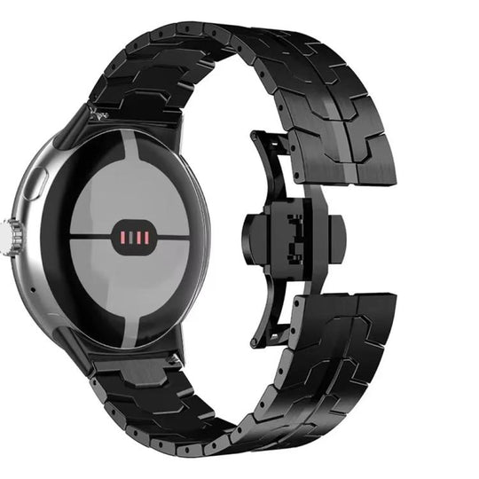 For Google Pixel Watch 5 / 4 / 3 45mm Iron Man Butterfly Buckle Aluminum Alloy Watch Band(Black)