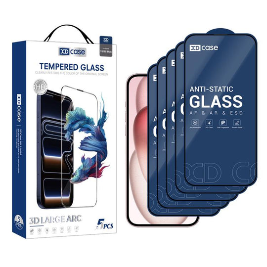 For iPhone 15 XDcase 5pcs / Pack Silk Screen Printed HD Tempered Glass Film