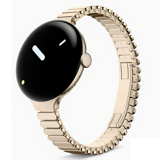 For Google Pixel Watch 5 / 4 / 3 / 2 / 1 41mm Slim Oval One Bead Butterfly Buckle Stainless Steel Watch Band(Champagne Gold)