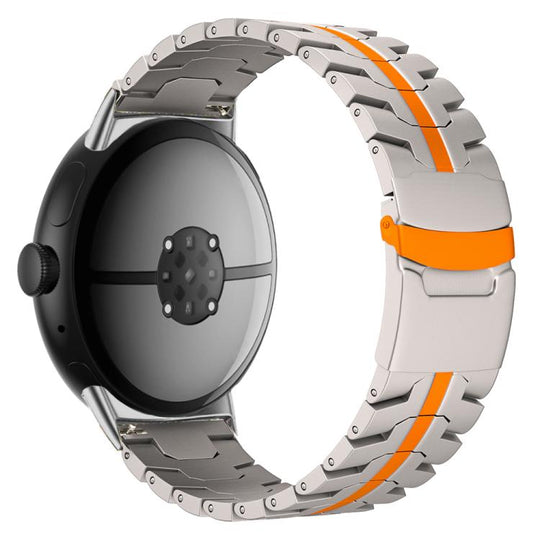 For Google Pixel Watch 5 / 4 / 3 45mm Split Design Iron Man Safety Buckle Titanium Alloy Watch Band(Titanium Orange)