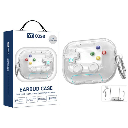 For AirPods Pro 2 / 1 XDcase Transparent Retro Game Console Design Earbuds Case with Holder & Stress Relief Button(White)