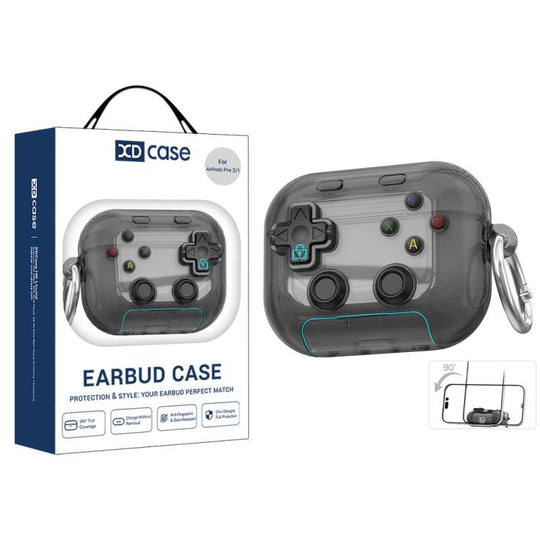 For AirPods Pro 2 / 1 XDcase Transparent Retro Game Console Design Earbuds Case with Holder & Stress Relief Button(Black)