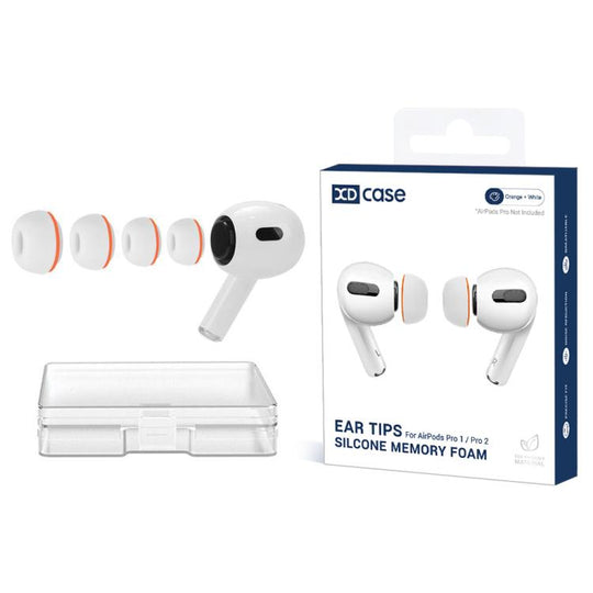 For AirPods Pro 1 / 2 XDcase 4 Pairs Replacement Silicone Sponge Ear Tips, XS/S/M/L Size(White Orange)