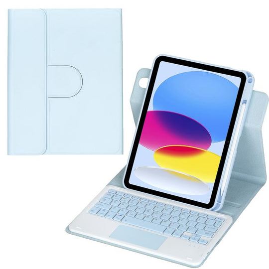 For iPad 2025 / 2022 360-degree Rotation Bluetooth Keyboard Leather Tablet Case with Touchpad(Ice Blue)