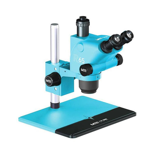 MaAnt R65 Sky Eye 6.5-65X Synchronous Zoom Trinocular Stereo Microscope with Aluminum Alloy Base(Blue)