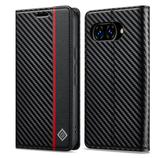 For Google Pixel 10a LC.IMEEKE Carbon Fiber Leather Phone Case(Vertical Black)