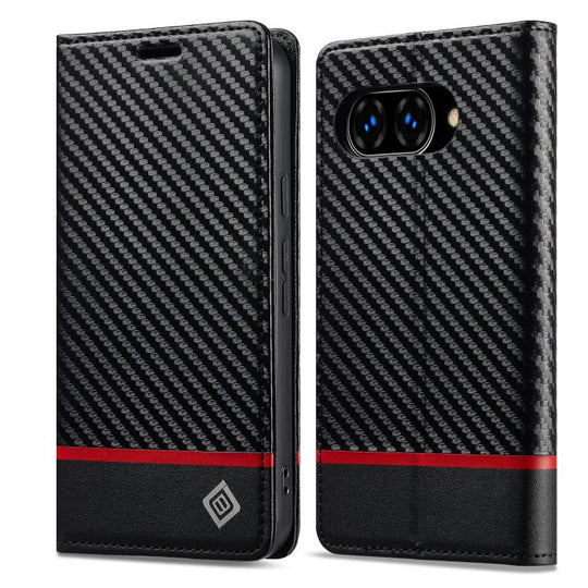 For Google Pixel 10a LC.IMEEKE Carbon Fiber Leather Phone Case(Horizontal Black)