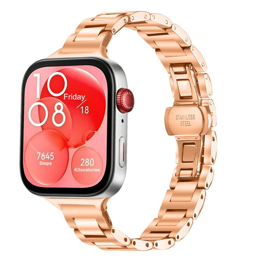 For Huawei Watch Fit4 / Fit4 Pro / Fit3 Slim Butterfly Buckle Metal Stainless Steel Watch Band(Rose Gold)