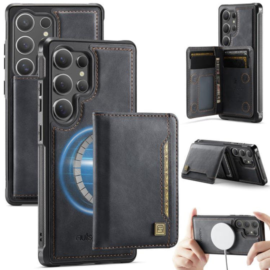 For Samsung Galaxy S26 Ultra 5G AutSpace A13 MagSafe Magnetic RFID Flip Card Bag Phone Case(Black)