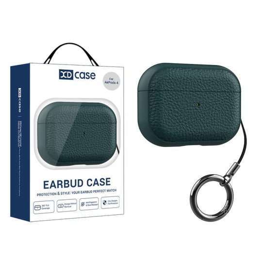 For AirPods 5 / 4 XDcase Lychee Texture TPU Earbuds Case with Buckle(Dark Green)