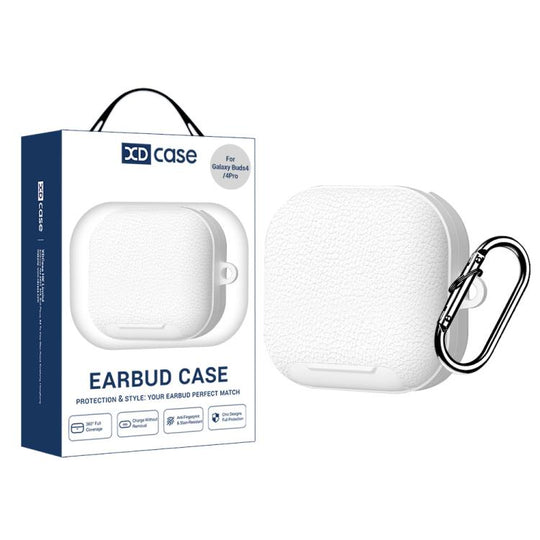 For Samsung Galaxy Buds4 / 4 Pro XDcase Lychee Texture Earbuds Case with Holder(White)