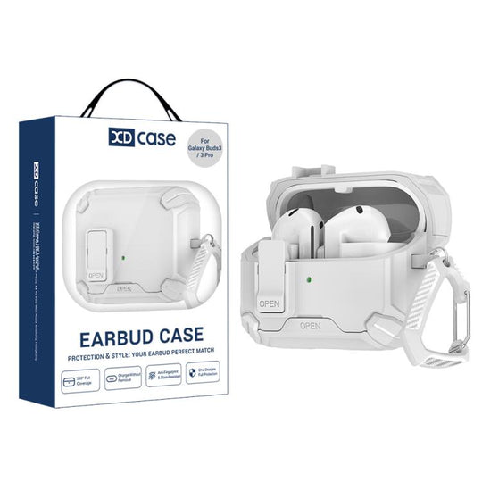 For Samsung Galaxy Buds3 / 3 Pro / 3 FE XDcase Multi-functional Magnetic Earbuds Case with Invisible Holder(White)