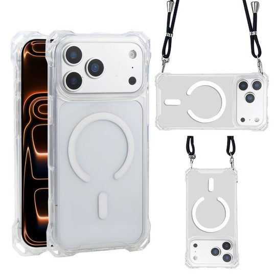 For iPhone 18 Pro Max / 17 Pro Max XDcase Four-Corner Hole Shockproof Magnetic Phone Case, Lanyard Not Included(Transparent)