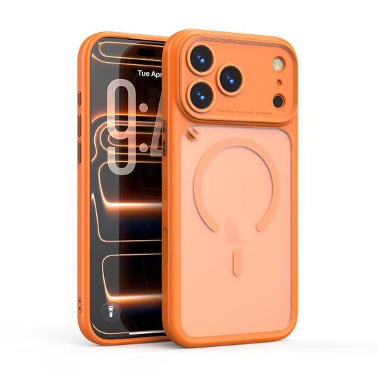 For iPhone 17 Pro Max Precision Hole PC Transparent Shockproof Magnetic Phone Case(Orange)