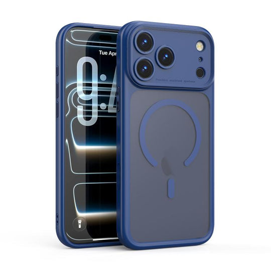 For iPhone 17 Pro Max Precision Hole PC Transparent Shockproof Magnetic Phone Case(Blue)