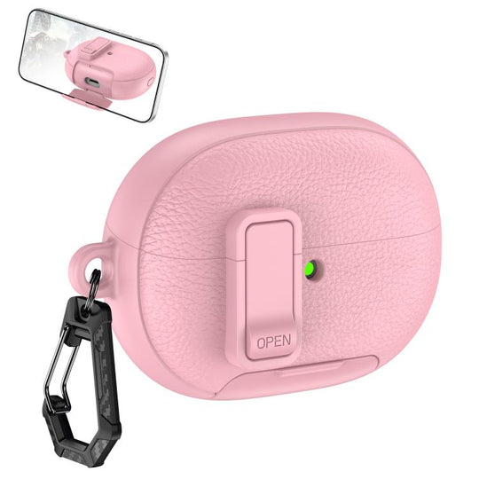 For Huawei FreeBuds Pro 5 Leather Texture Wireless Earphones Case with Hook & Holder(Pink)