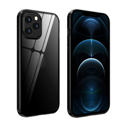 For iPhone 12 Pro Max Double Sides Tempered Glass Magnetic Adsorption Metal Frame Anti-peep Screen Case(Black) by buy2fix