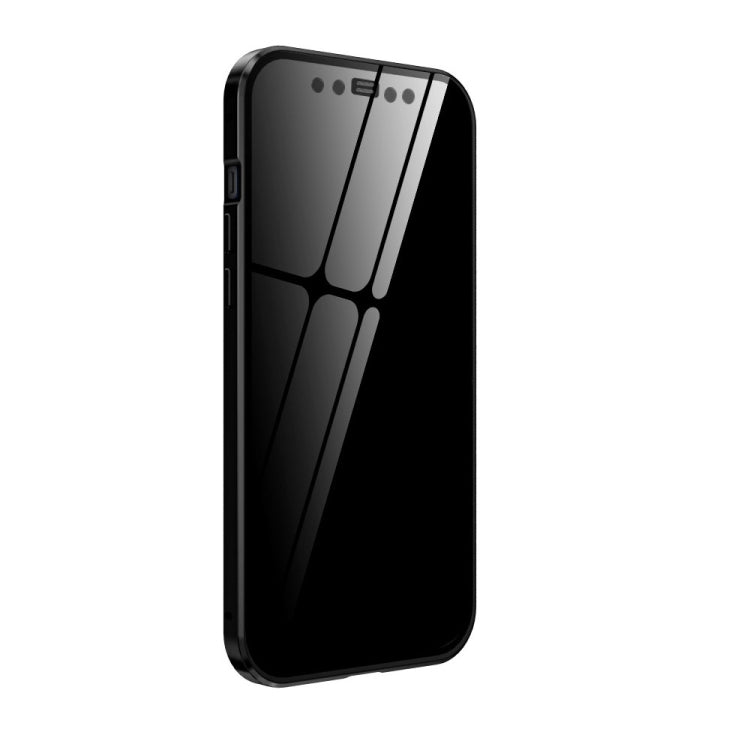 For iPhone 12 Pro Max Double Sides Tempered Glass Magnetic Adsorption Metal Frame Anti-peep Screen Case(Black) by buy2fix