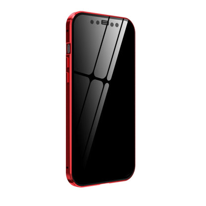 For iPhone 12 Pro Max Double Sides Tempered Glass Magnetic Adsorption Metal Frame Anti-peep Screen Case(Red) by buy2fix