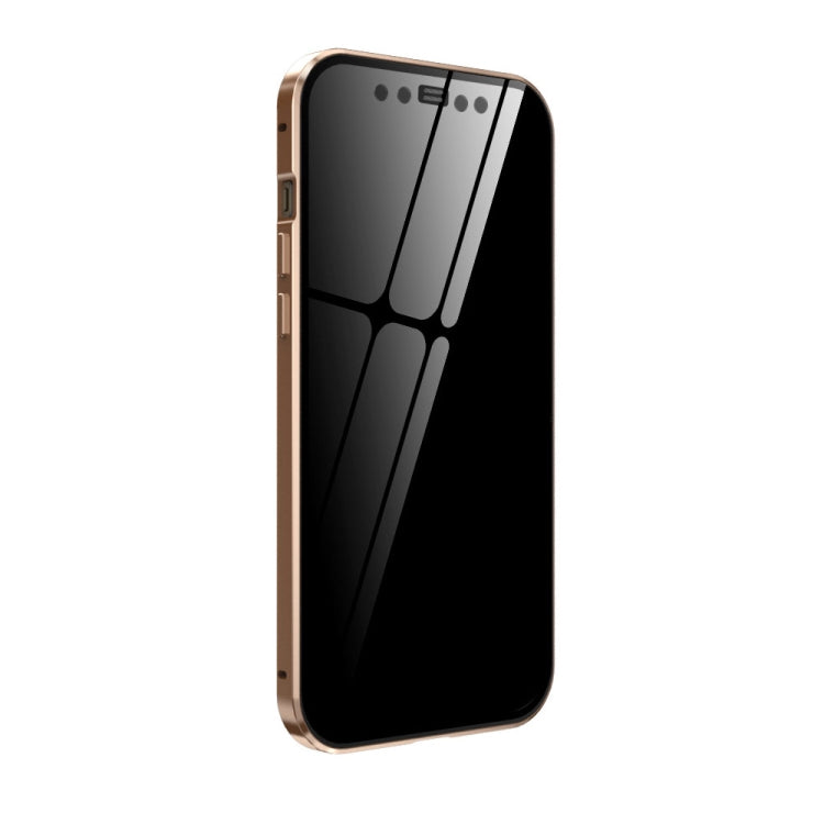 For iPhone 12 Pro Max Double Sides Tempered Glass Magnetic Adsorption Metal Frame Anti-peep Screen Case(Gold) by buy2fix