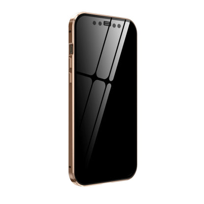 For iPhone 12 Pro Max Double Sides Tempered Glass Magnetic Adsorption Metal Frame Anti-peep Screen Case(Gold) by buy2fix