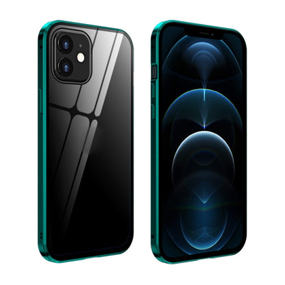 For iPhone 12 Pro Max Double Sides Tempered Glass Magnetic Adsorption Metal Frame Anti-peep Screen Case(Bright Green) by buy2fix