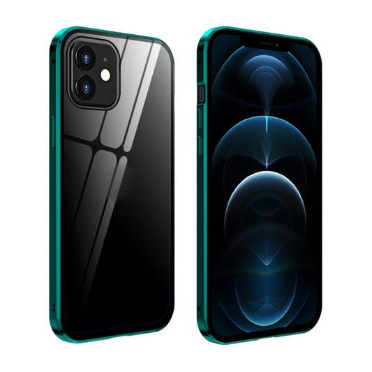 For iPhone 12 Pro Max Double Sides Tempered Glass Magnetic Adsorption Metal Frame Anti-peep Screen Case(Bright Green) by buy2fix