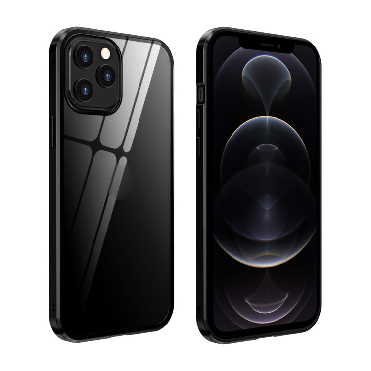 For iPhone 12 / 12 Pro Double Sides Tempered Glass Magnetic Adsorption Metal Frame Anti-peep Screen Case(Black) by buy2fix