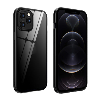 For iPhone 12 / 12 Pro Double Sides Tempered Glass Magnetic Adsorption Metal Frame Anti-peep Screen Case(Black) by buy2fix